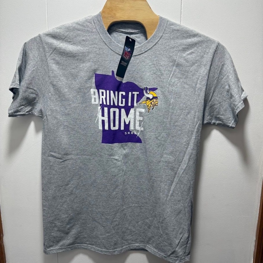 Majestic NFL Minnesota Vikings Bring It Home Skol T-Shirt Mens Large Gray NEW